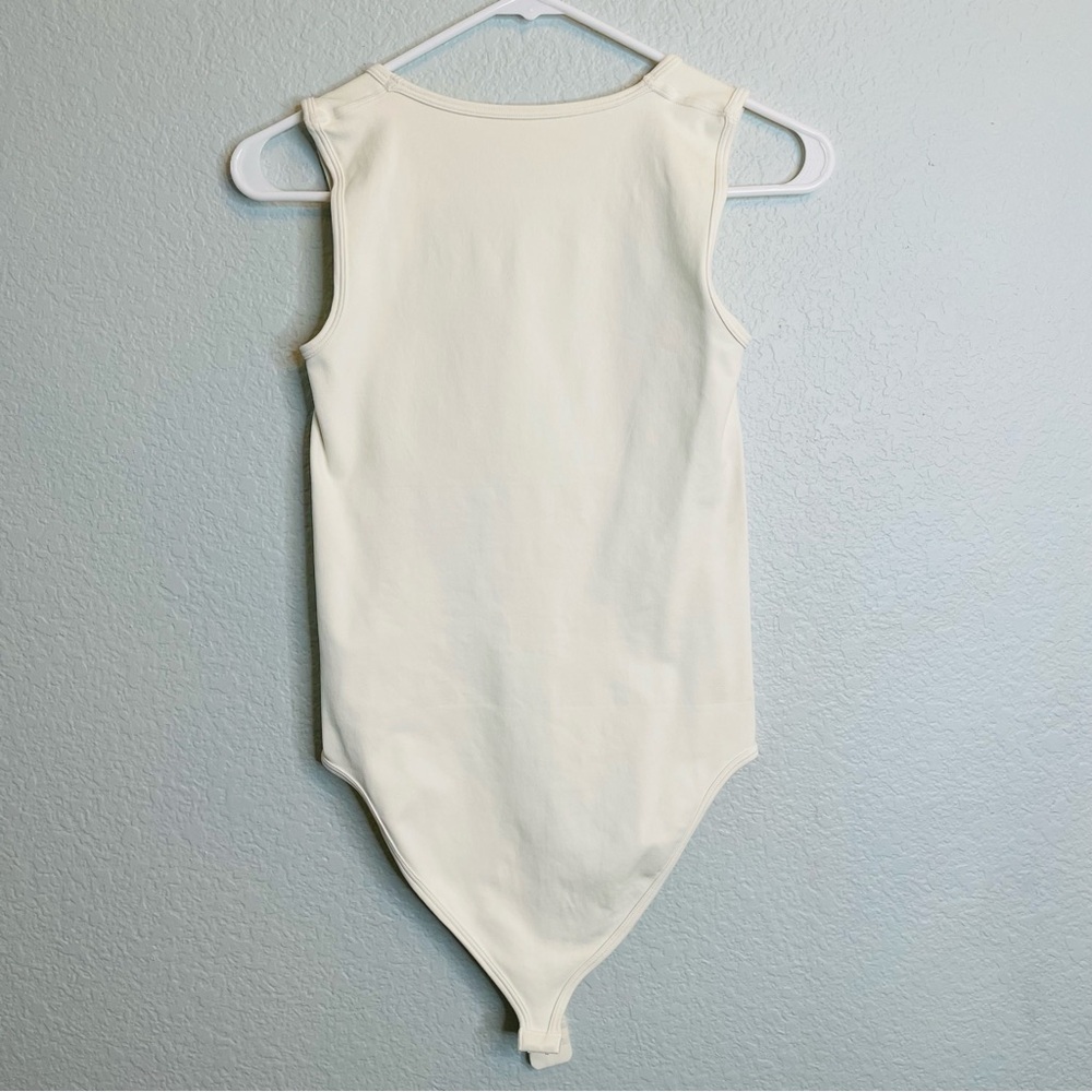 Cream Square Neck Neutral Minimalist Stretchy Bodycon Bodysuit | XL - Picture 2 of 4